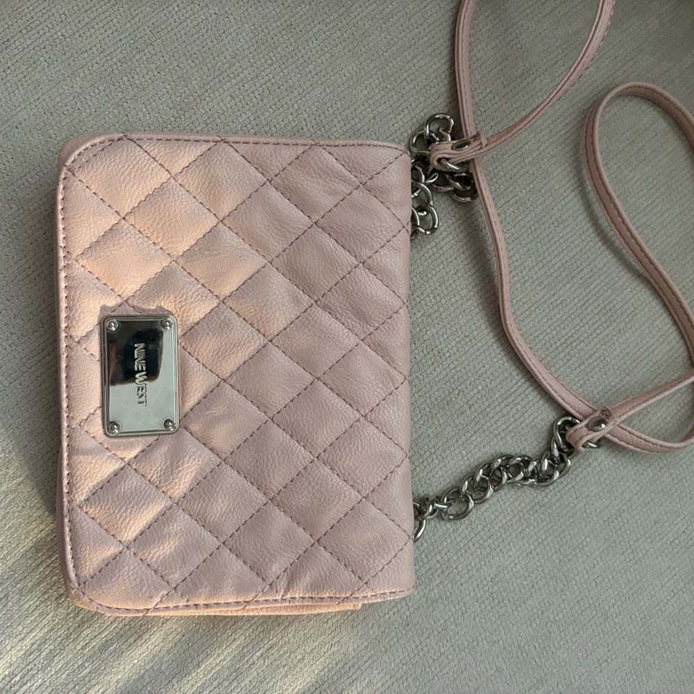 Nine West Pink Quilted Crossbody Bag with Chain-Link Strap